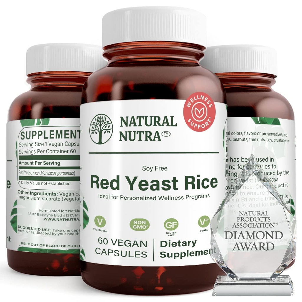 Natural Nutra Red Yeast Rice Extract, Cardiovascular Support, hjälper till att förbättra immuniteten, hjälper till att upprätthålla kroppsfetter och flytande flöde, förbättra matsmältningen, Gluten fria tillskott, 600 mg, 60 kapslar (2 Pack)
