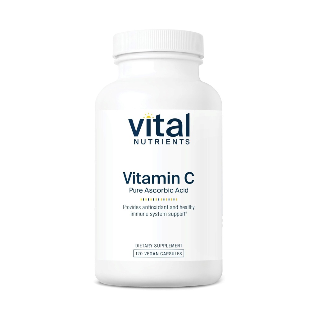 Elinravinteet C-vitamiini 1000 mg (100% puhdasta askorbiinihappoa) Vegaani- antioksidanttilisä immuuni- ja raudan imeytymistä varten* .