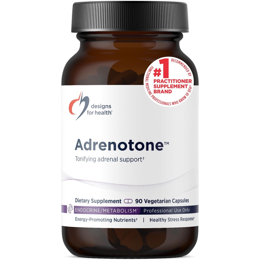 Designs for Health Adrenotone - Adrenal Support Supplement med Rhodiola Rosea, Ashwagandha, Vitamins B6, B2 + B5 - Designad för att stödja Adrenals + Hälsosamma kortisolnivåer (90 kapslar)