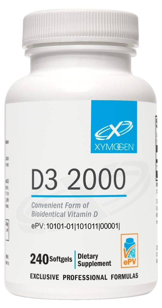 XYMOGEN D3 2000 - Biosaatavana D3 2000 IU (50 mikrog) - Korkea teho D-vitamiini täydentää tukea Immuunin terveys, luu + sydän terveys (240 Softgels)