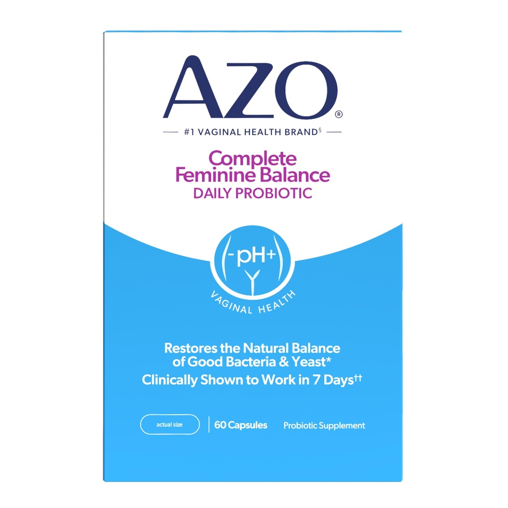 AZO Komplett Feminin Balance Daglig Probiotika för kvinnor, kliniskt bevisad för att hjälpa till att skydda vaginal hälsa, hjälper till att balansera pH och jäst, Non-GMO, 60 Count