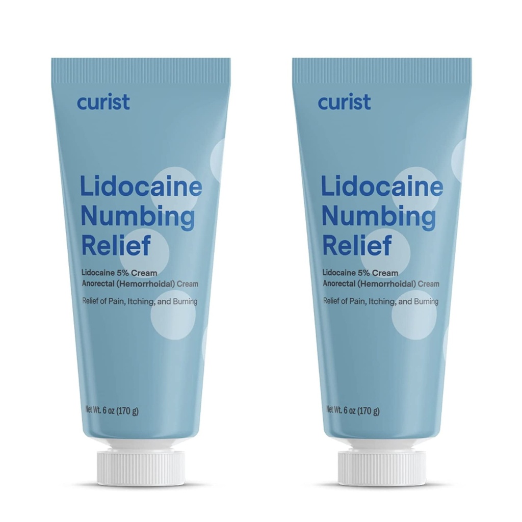 Curist 5% Lidocaine Cream Maximum OTC Strength Topical Pain Relief OTC - 12 oz (Pack of 2) XL Tube 5 Procent Lidocaine Numbing Cream till Numb Effectively (2 Pack - 6 oz Tube)