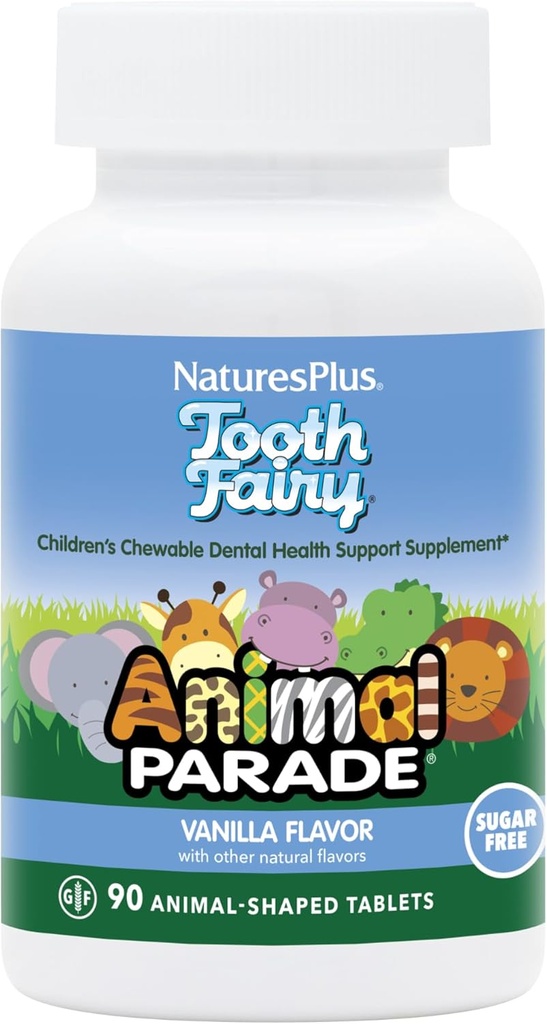 NaturesPlus Animal Parade Hammaskeiju Lasten purukumia - Natural Vanilla Flavor - 90 Animal-Shaped Tabletit, pakkaus 2 - Hammashoito täydentää - Kasvisruokaa, gluteeniton - 90 Yhteensä
