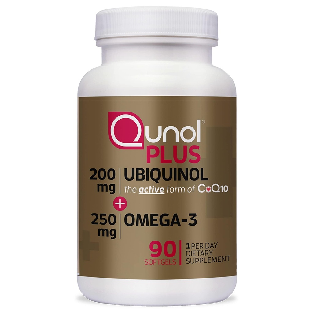 Qunol Plus Ubiquinol Coq10 200mg Omega 3 250 mg Extra Strength Antioksidantti (Bovine Version), 90