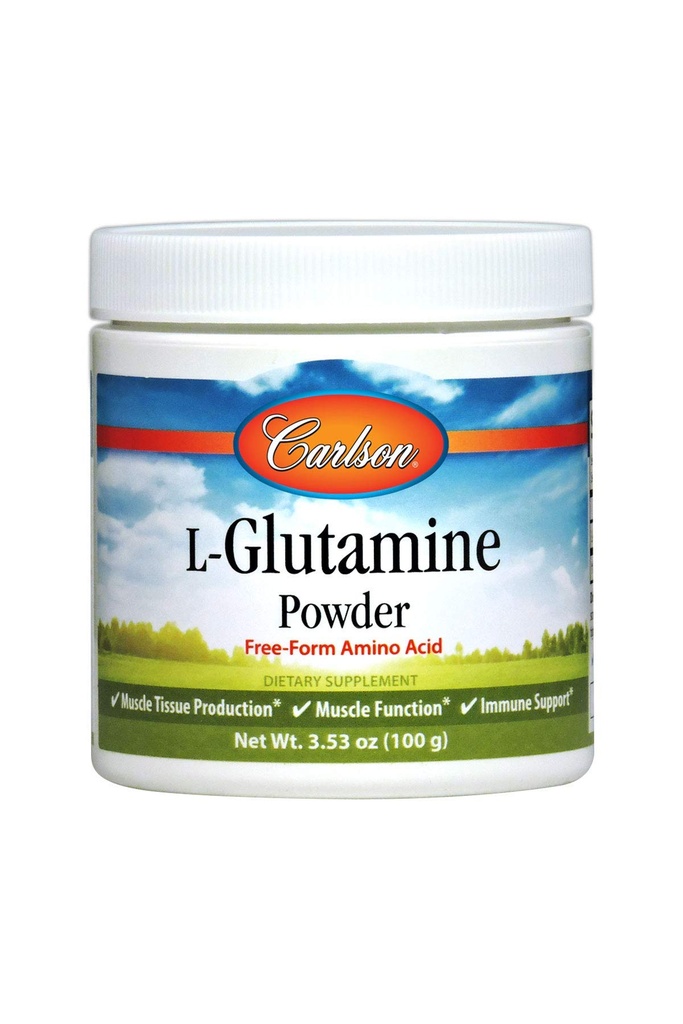 Carlson - L-glutamiinijauhe, vapaa Aminohappo, 3 g, lihaskudosten tuotanto ja toiminta, immuunituki, 3.53 oz (100 g)