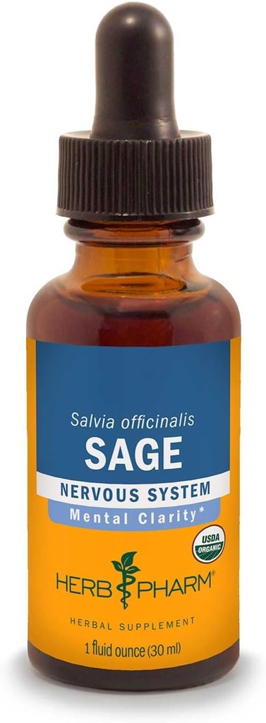 Herb Pharm Certified Organic Sage Liquid Extract mielen kirkkautta tukea - 4 Ounce