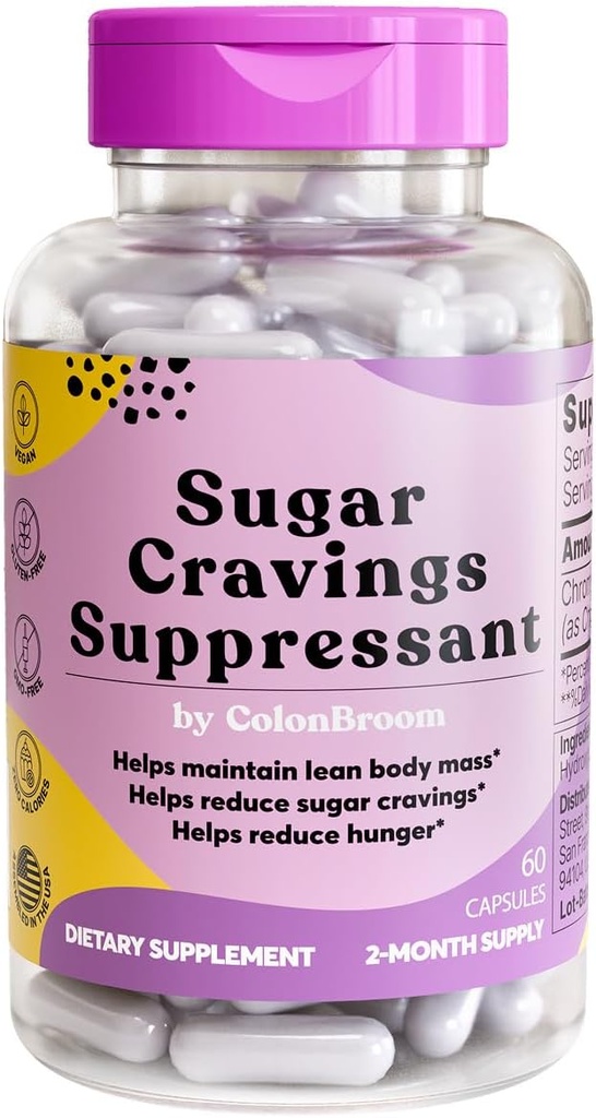 ColonBroom Cromine Picolinate 200mcg - Colon Broom Anti Sugar Craving Suppressant - 60 kapselia, Vegan, Gluteeniton, ei GMO