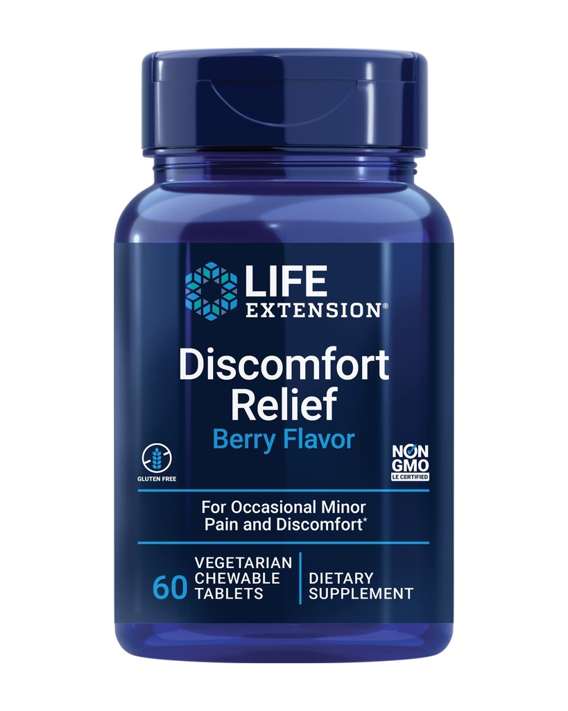 Life Extension Pea Discomfort Relief (Berry Flavor) satunnainen vähäinen kipu ja epämukava ... Palmitoyylietanoliamidi Supplement - Gluteeniton, ei-GMO, kasvissyöjä 60 purutablettia