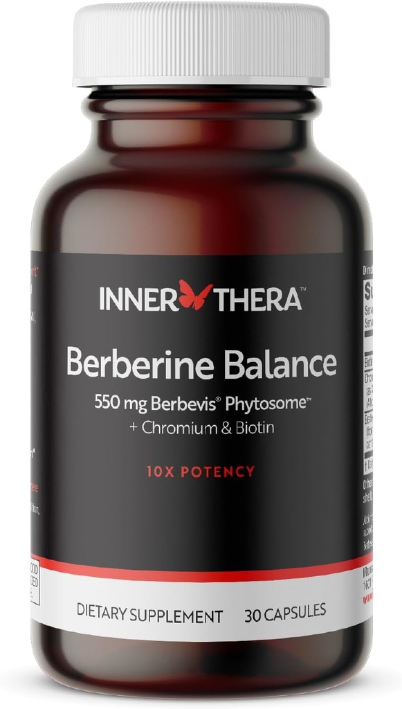 Berberine, 550 mg Patented Berbevis Berberine Phytosome Plus Biotin och Chromium, Förbättrad Absorption, Gluten-Free, Vegan, 30 Veggie Caps