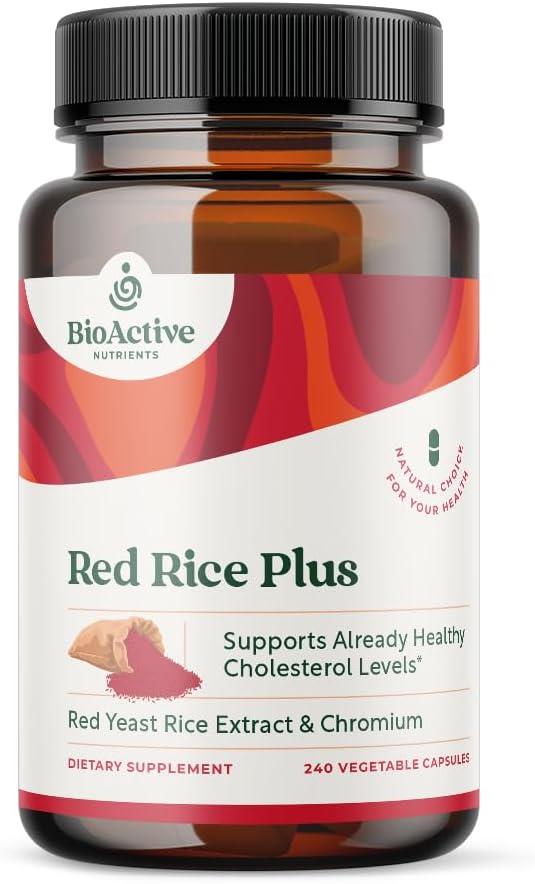 BIOACTIVE NUTRIENTS Red Rice Plus Supplement- 240 Vegetable Capsules - Proprietary Blend of Turmeric, Black Pepper, Cayenne Pepper, Ginger Root och Rosemary - Cholesterol Support