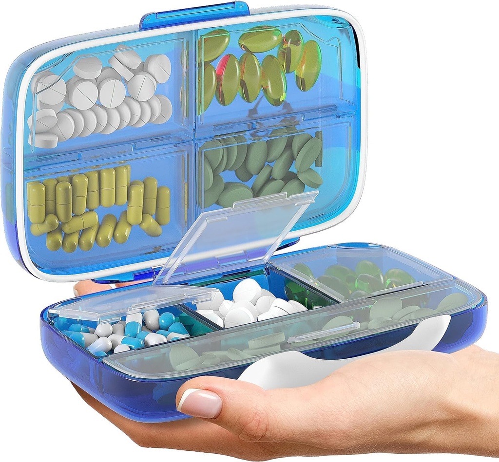 Pilleri Organizer Ilmatiiviisti pilleri laatikko Suuri pilleri Jakaja Etusivu Matka täydentää Holdder Kannettava Vitamiini Sorter Jumbo Koko 8 Osasto Ilmatiiviisti Vitamiini Container Päivittäinen lääke matka Essentials