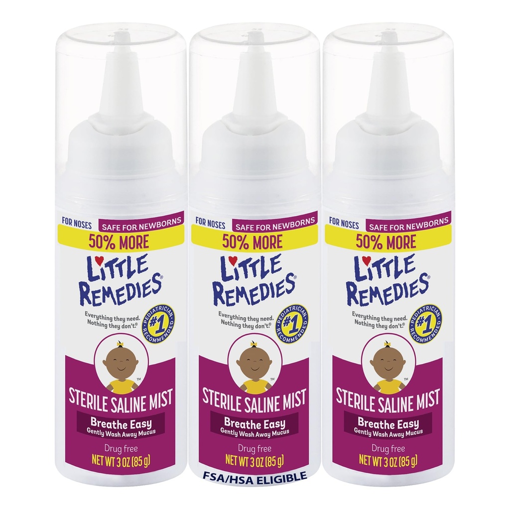 Little Remedies Sterile Baby Saline Nasal Mist, turvallinen Vastasyntyneille lievittää Stuffy ja kuiva nenät, 3 Fl Oz, pakkaus 3