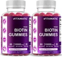 Vitamaattinen Biotin Gummies 10 000 mikrog vahvempi hiukset, iho & kynnet - 60 vegaaninen Gumies - myös kutsutaan B7-vitamiini (2 pullot)