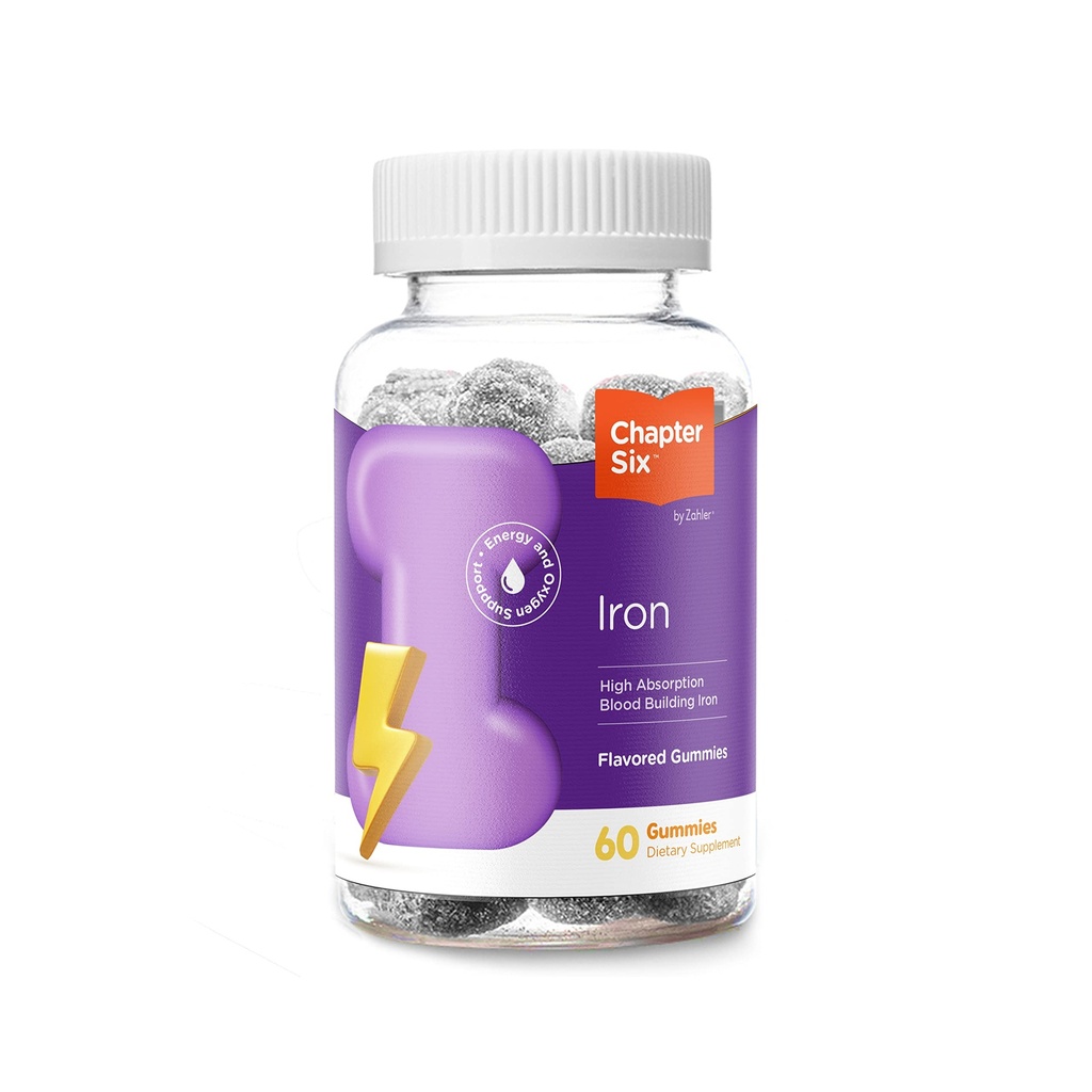 Zahler Chapter Six Iron Gummies, Iron Supplement with C-vitamiini aikuisille, Kosher, 60 Flavored Gummies (10MG)