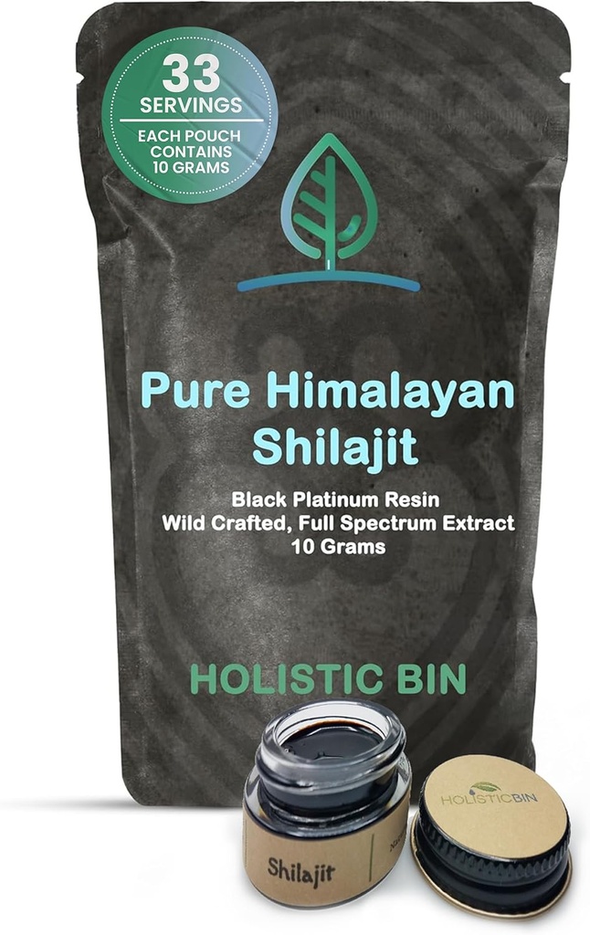 Holistic Bin Shilajit Hartsi - Himalajan Fulvic & Trace - Black Platinum Hartsi - Shilajit Extract - Mix Into Liquids - Tarjoilu Spoon Sisältää - 10g