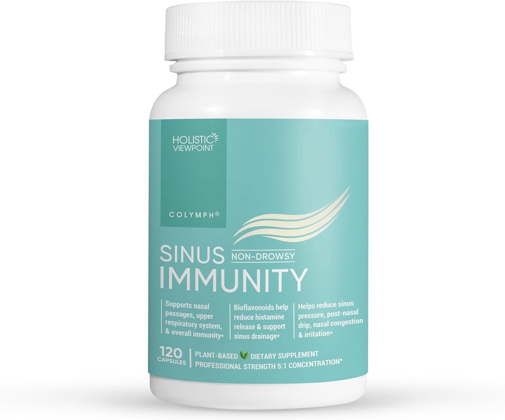 CoLymph® Sinus Immuniteetti: Herbal Supplement with Quercetin, bromi, berberiini, nokkosrokko, Natural Support for Sinus Congestion, Paine & Ärsytys, Seasonal Nasal & Immuunihoito, 120 Vegan Kapselit