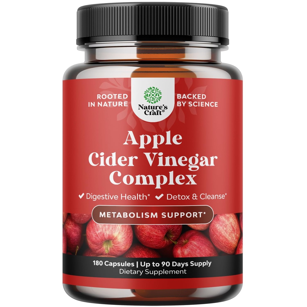 Rengöring Apple Cider Vinegar Capsules - ACV Deep Cleanse och Detox Pills för Gut och Digestive Health med bantning Cayenne - Extra Styrka ACV för Hunger Gut Cleanse och Full Body Detox 180 Count