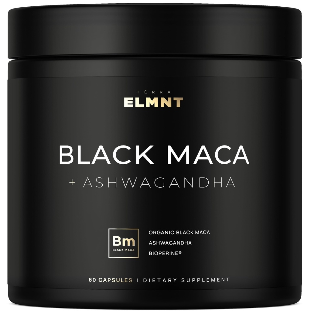 ELMNT 40 000 mg 40x Vahvuus Organic Black Maca Root w. Ashwagandha - #1 Korkein Potenssi Musta Maca Root Kapselit miesten täydentää 40:1 uute - 100% Pure Maca Peruana Maca Powder Pills Liivated