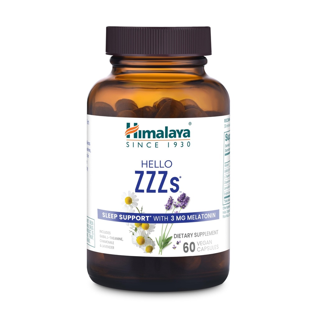 Himalaya Hello ZZZs, 60 Day Supply - Herbal Sleep Supplement Melatonin, GABA, L-Theanine, Lavender, Kamomilla ja Lemon Balm - Vegan, ei-GMO, Gluteeniton, 60 kapselia