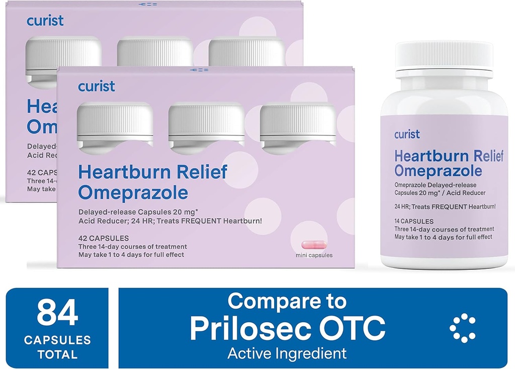 Curist Omeprazole 20 mg Bulk 84 nt (2 pakkausta, joissa 42 nt) Kapselit Viivästynyt release - Acid Reflux Medicine for Heartburn Relief - Omepratsoli Magnesium 20, 6 mg 84 kapselia