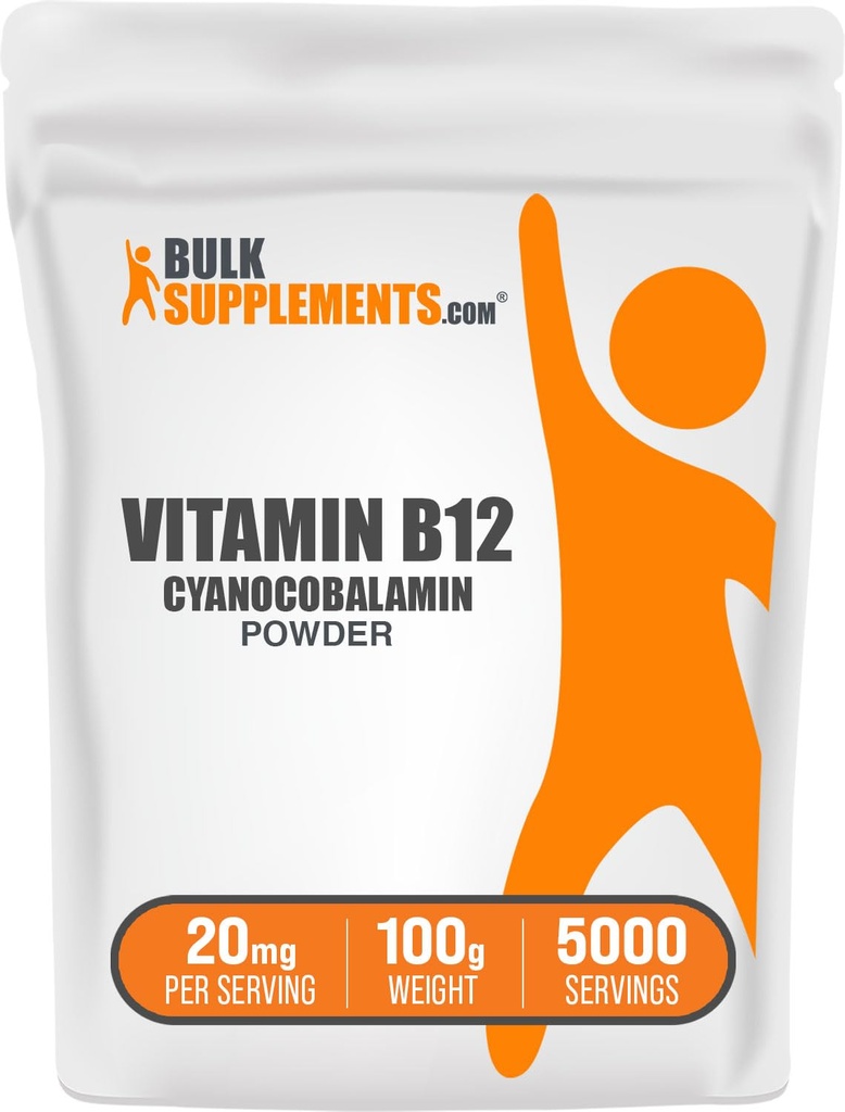 BulkSupplements.com Vitamin B12 Powder - som Cyanocobalamin, vitamin B Supplement, Essential Vitamins-Gluten Free, 20mg per Servering, 100g (3,5 oz) (Pack av 1)