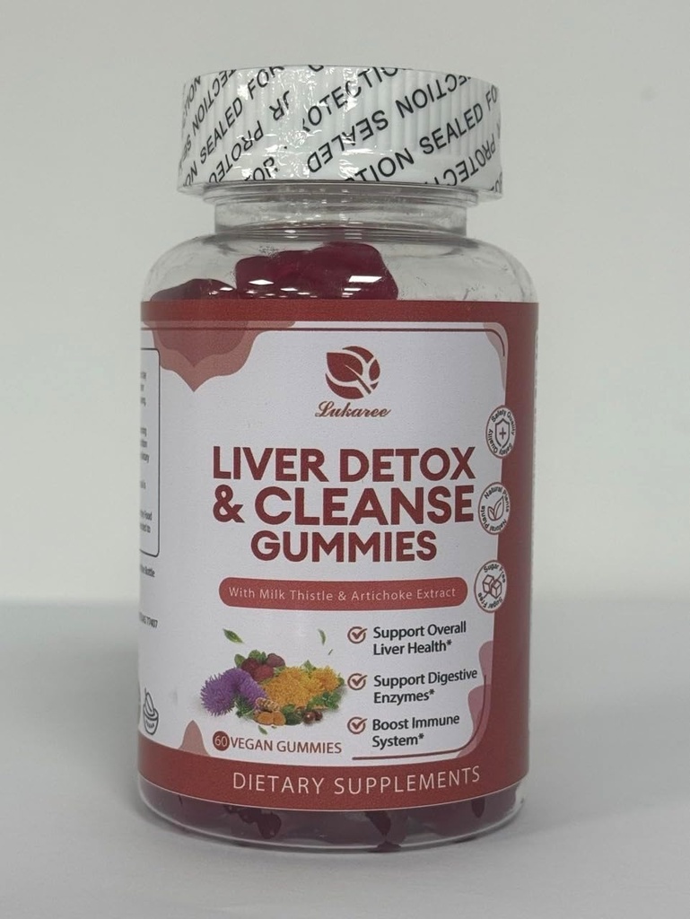 Lukaree Liver Cleanse Detox & Repair Gummies - Maito Thistle Silymarin, Voikukka, Artisokkauute & Elderberry - Ei sokeria, vadelma maku - 180