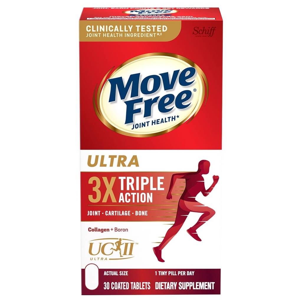 Flytta gratis Ultra Triple Action Joint Support Supplement - Typ II Collagen Boron & Hyaluronic Acid - Stöder Joint Comfort, Cartiliage & Bones i 1 Tiny Pill Per Day, 30 tabletter (30 portioner) *