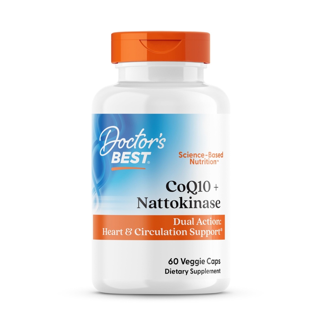 Paras CoQ10 100 mg + Nattokinaasi 2 000 FU, tukee sydämen ja verenkierron tuki, ei-GMO, Gluteeniton, Vegan, 60 kasviskapselia