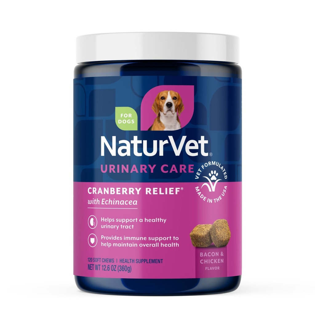 NaturVet - Cranberry Relief Plus Echinacea - hjälper till att stödja ett hälsosamt urinvägs- och immunsystem - 120 mjuka chews