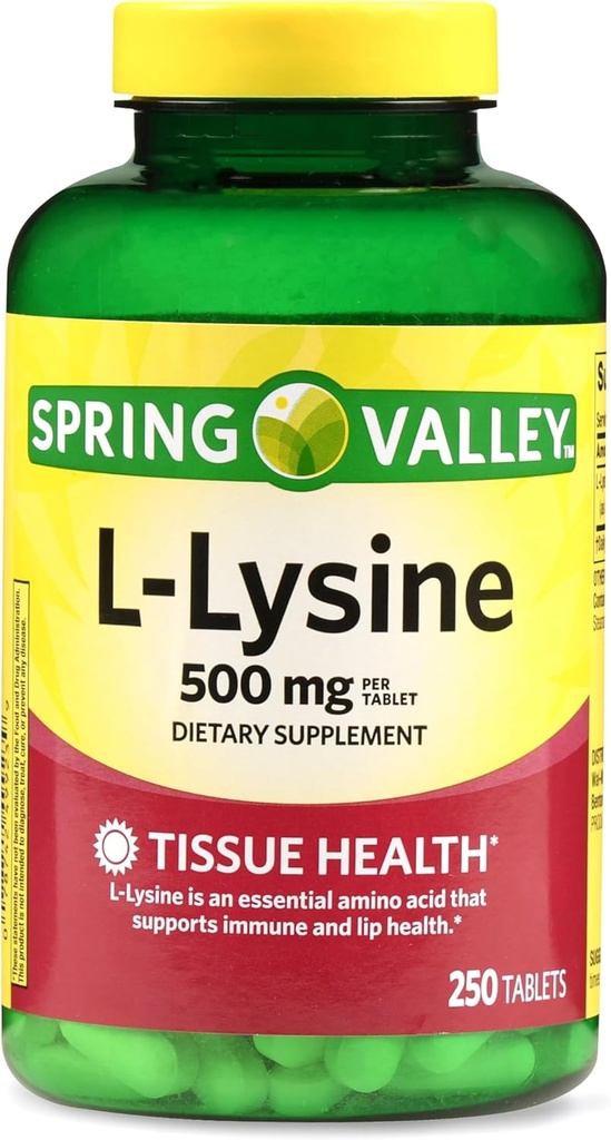 L- Lysine 500 mg 250 tablettia ... Essential Lysine Supplement for Immunosystem Support, Skin, Lip, and Tissue Health, Lysin, Lisina, Gluteeniton Lysine 500 Mg Daily Wellness