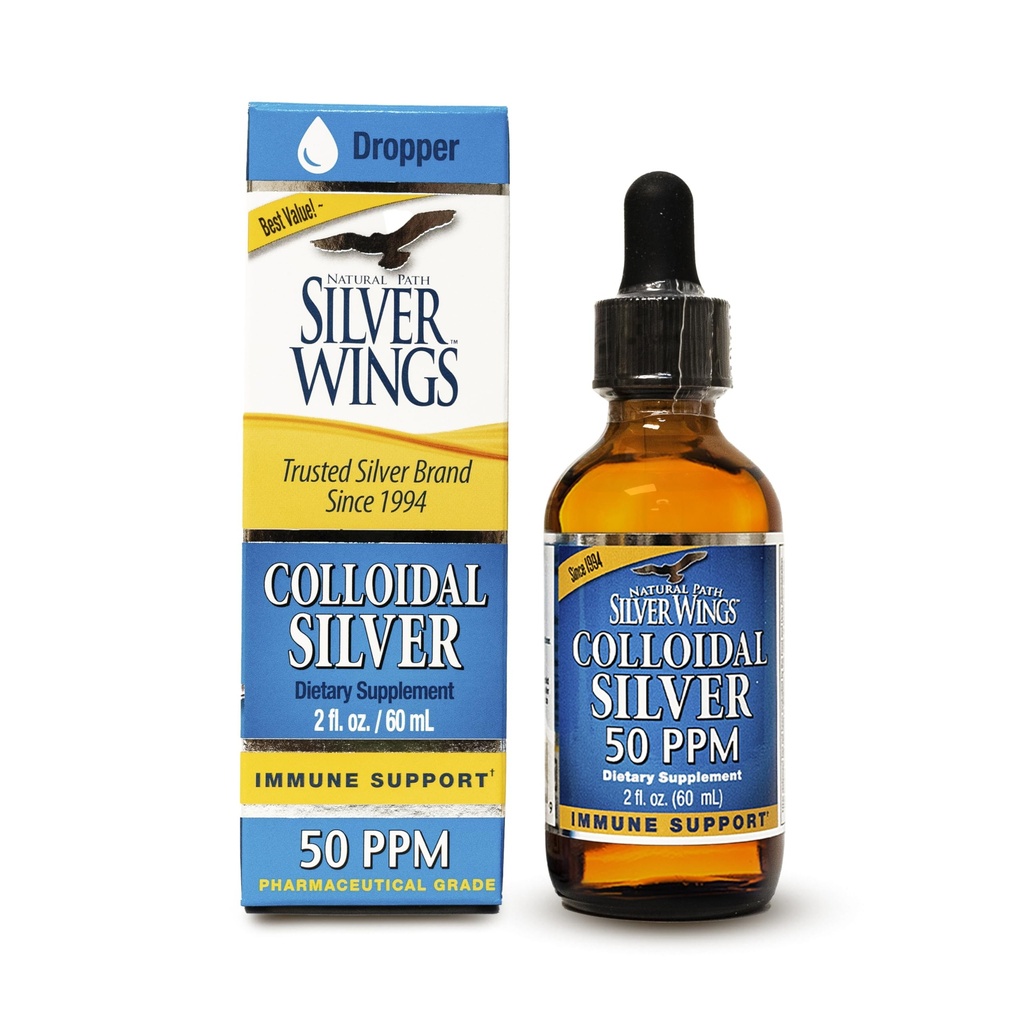 Natural Path Silver Wings Kolloidinen Silver 50ppm (250 mcg) Immuunituki täydentää 2 fl. oz. Dropper