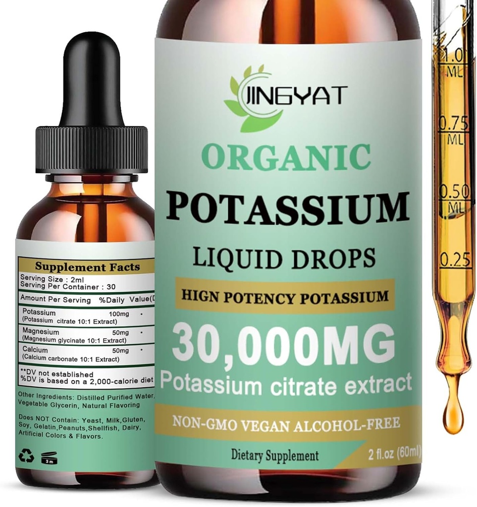 Kalium Magnesium-neste- tippa - orgaaninen neste- supplementti - suuri Imeytyminen Kaliumsitraatti 1000 mg Magnesium- Glycinate 500 mg kalsiumia sydämeen, leukakrampit ja lihakset - ei- gammageeninen, vegan, 2 oc