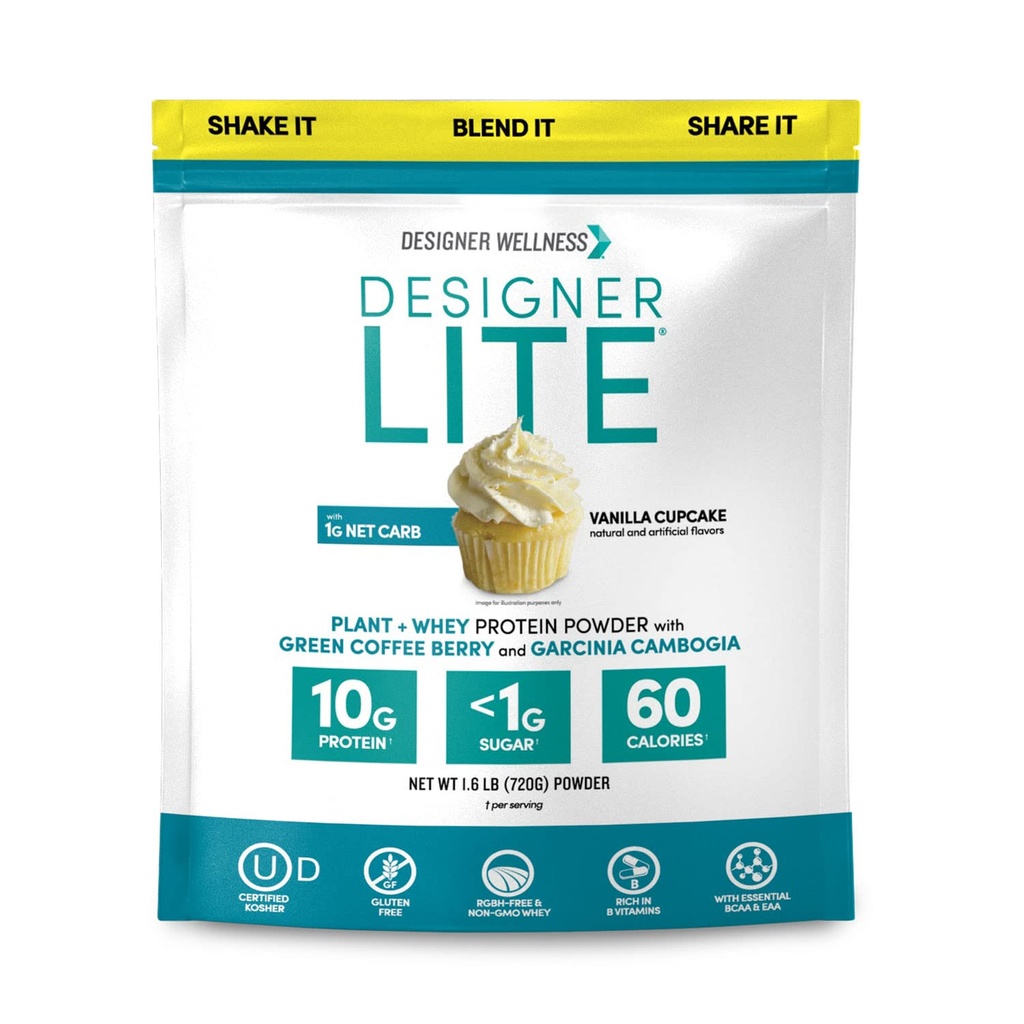 Designer Wellness, Designer Lite, Low Calorie Natural Protein, Prebioottikuitu, Key Vitamiinit & Minerals, Vanilla Cupcake, 25,6 Ounces
