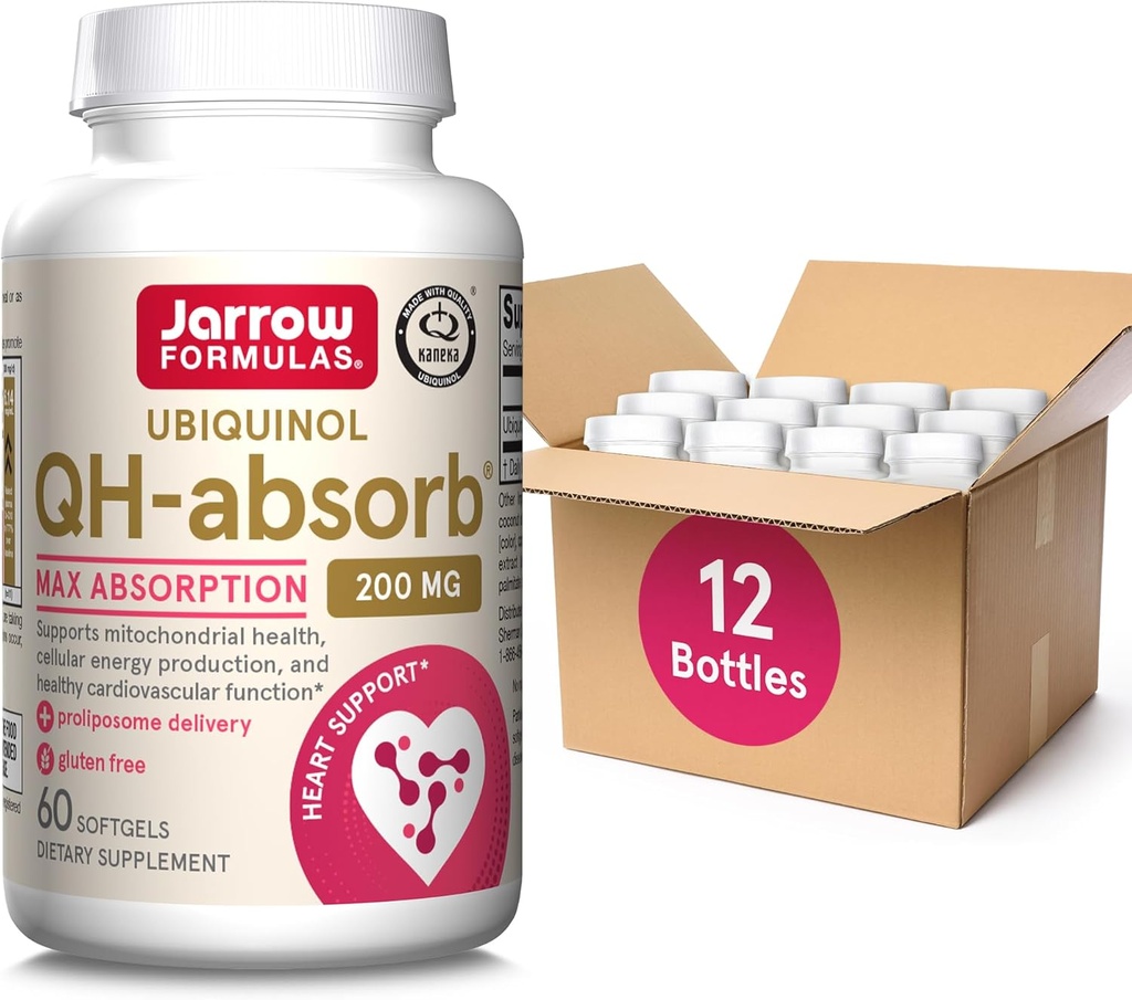 Jarow Formula QH- absorb, 200 mg, Ubikinoli ravintolisä terveiden sydän- ja verisuonitoimintojen, 60 Softgels, 60 päivän tarjonta(PAKKI 12)
