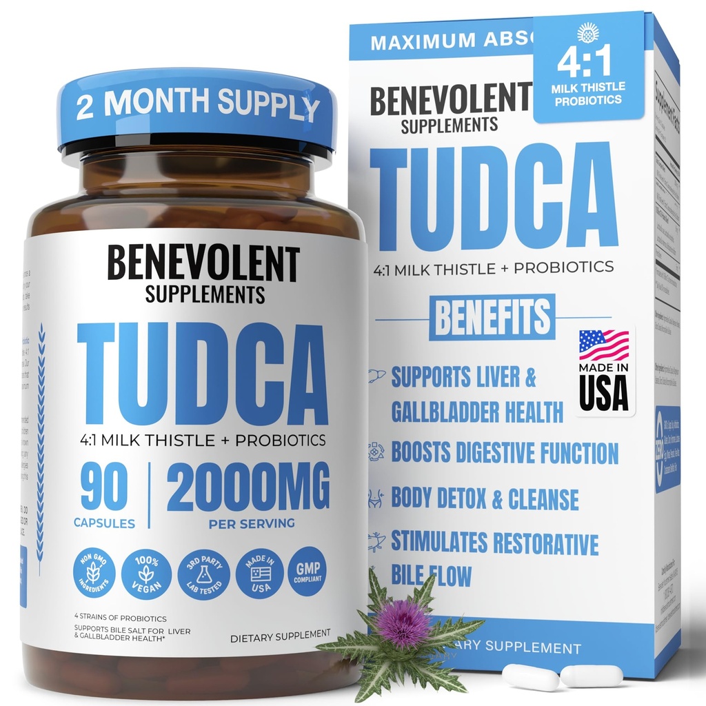 2000mg Advanced TUDCA täydennysosa - Max Imeytyminen TUDCA Bile suolat 4:1 Maito Thistle ja Probiootit - tukee maksa Detox & Cleanse, Sappirakko, Gut & Munuaisten terveys - 90 Vegan kapselit