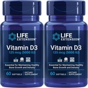 Life Extension Vitamin D3 125 Mcg (5000 Iu) - Främjar Benhälsa, Hjärnhälsa och immunfunktion - Icke-GMO - Glutenfri - Två Pack - 2 x 60 Softgels