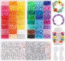 Quefe 3960kpl poni helmiä ystävyys rannekoru Making Kit 48 väriä Kandi helmiä Set, 2400kpl muovi sateenkaari irtotavarana ja 1560kpl kirje helmiä 20 Meter Elastinen lanka käsityö koruja kaulakoru