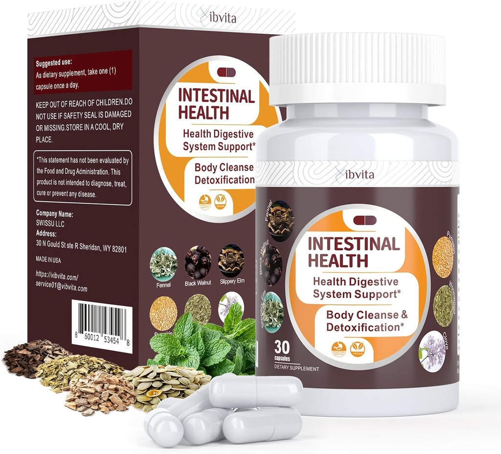 Gut Health Cleanse Detox-kapselit - Suoliston puhdistusaine Wormwoodin, Black Walnut, Valkosipulin sipuli, Clove Tuki Colon Cleanser & Digestion System naisten ja miesten, 30 Caps