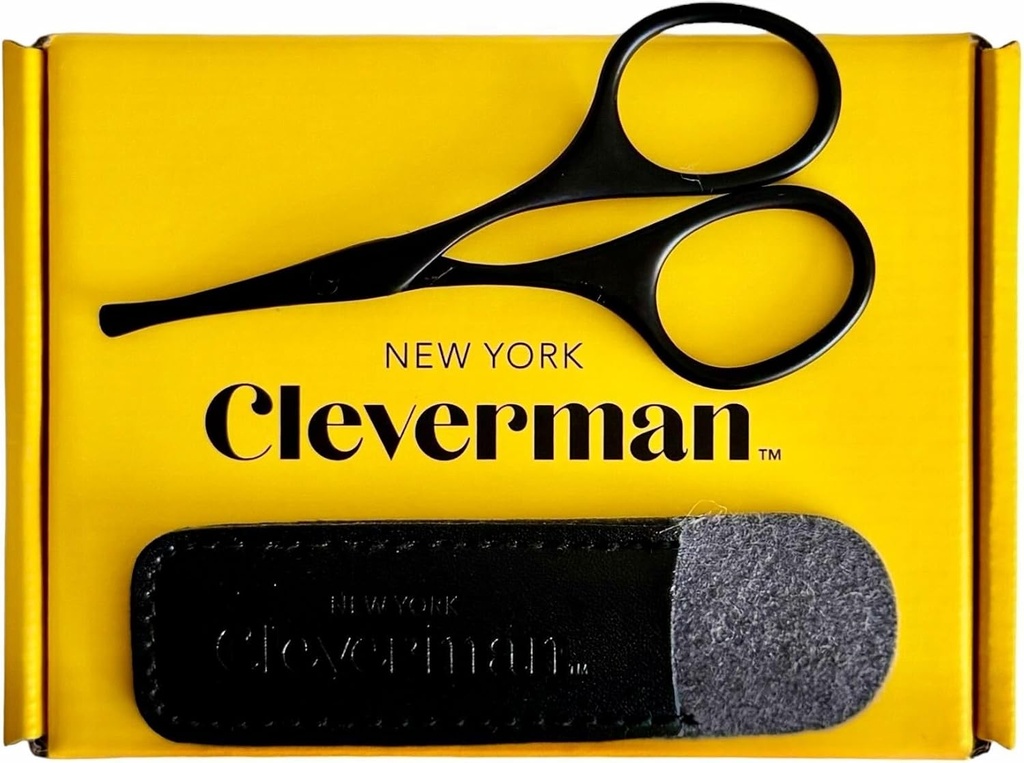Cleverman Premium Facial Hair Scissors -Professional Nose Hair Scissors, Curved Safety Blades och Rounded Tips för Eyebrow, Mustache, Beard, Ear Hair Trimming. Rostfritt stål Grooming verktyg för män