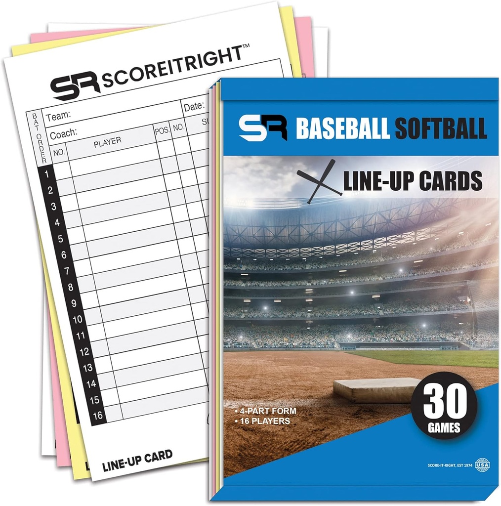 Baseball/Softball Lineup-kortit ... 16 pelaajan kirjan muoto 30 pelille...