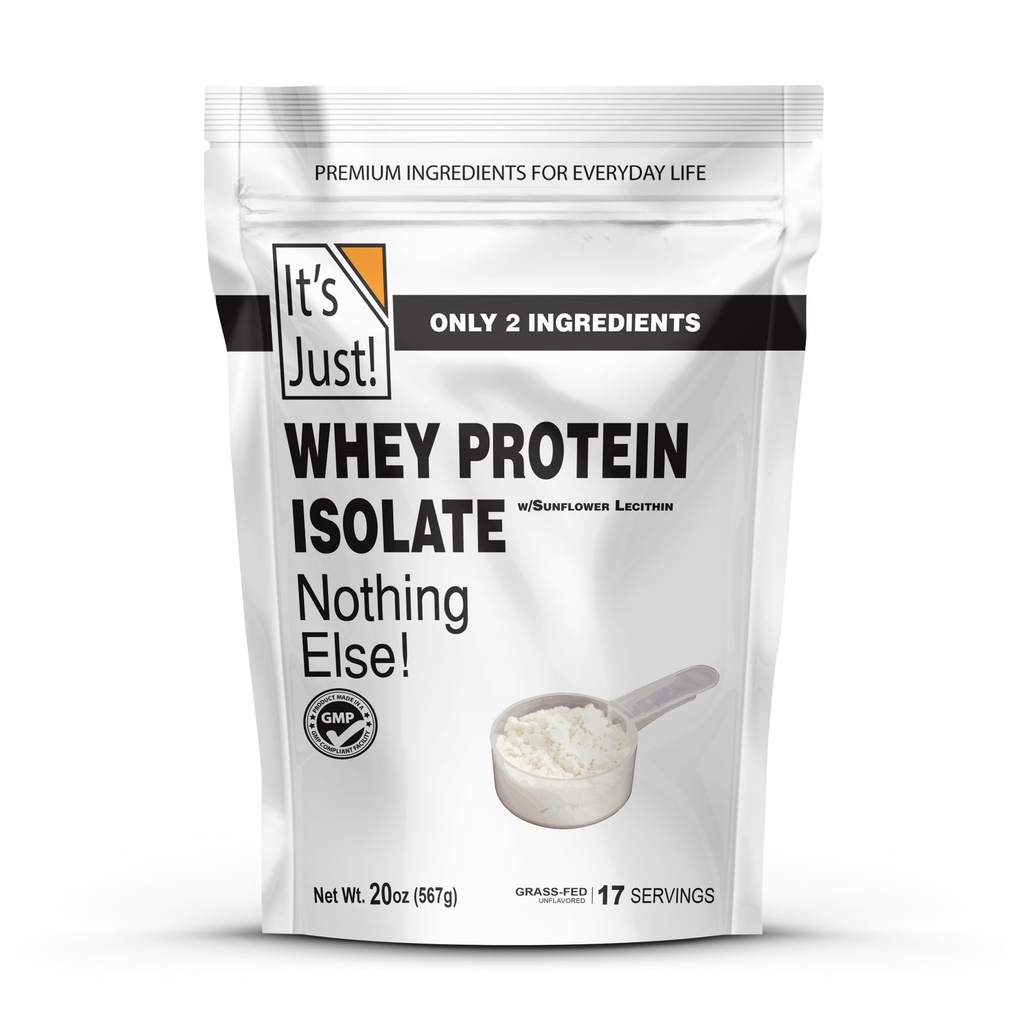 Det är bara! - Whey Protein Isolate, Ultra Premium Grass-Fed, Unflavored, Made in USA, Pure 90% Protein, Endast 1g Carb, No Added Sugar (1,25 pund)