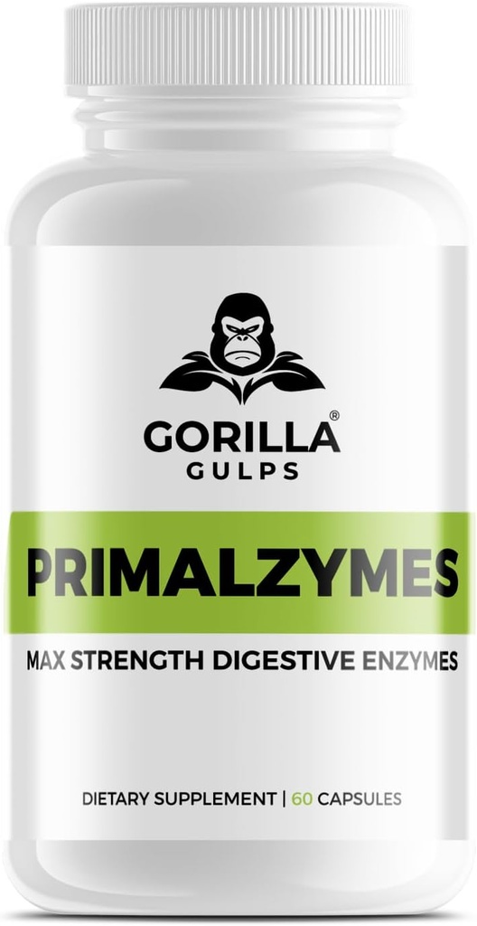 Gorilla Gulps - Primalzymes - Max Strength Dgestive Enzymes, 60 kasviskapselia