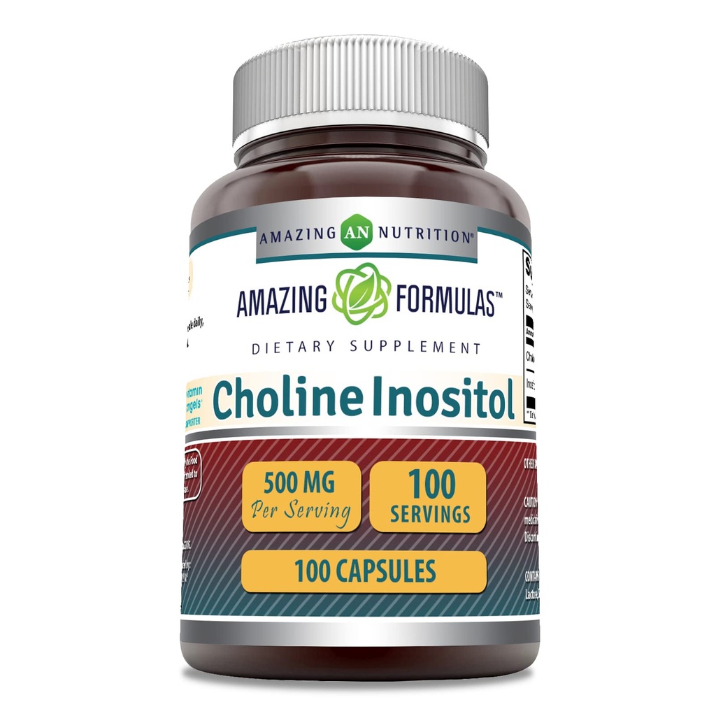 Fantastiska formler Choline & Inositol 500 Mg Supplement | Capsules | Non-GMO | Gluten-Free | Made in USA (1 Pack | 100 Count)