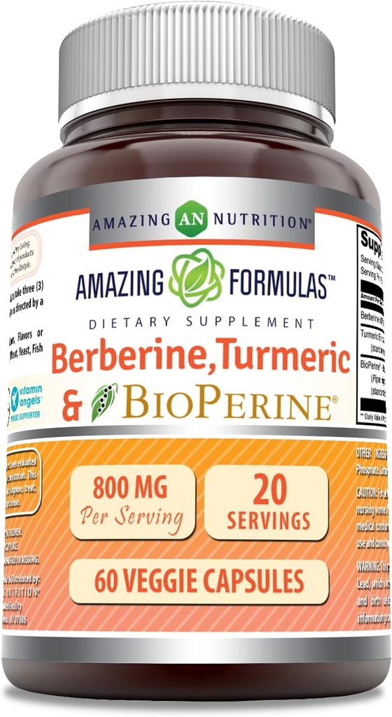 Amazing Formula Berberine Turmeric & Bioperine 800mg Per Serving 60 Kasviskapselit Supplement ...