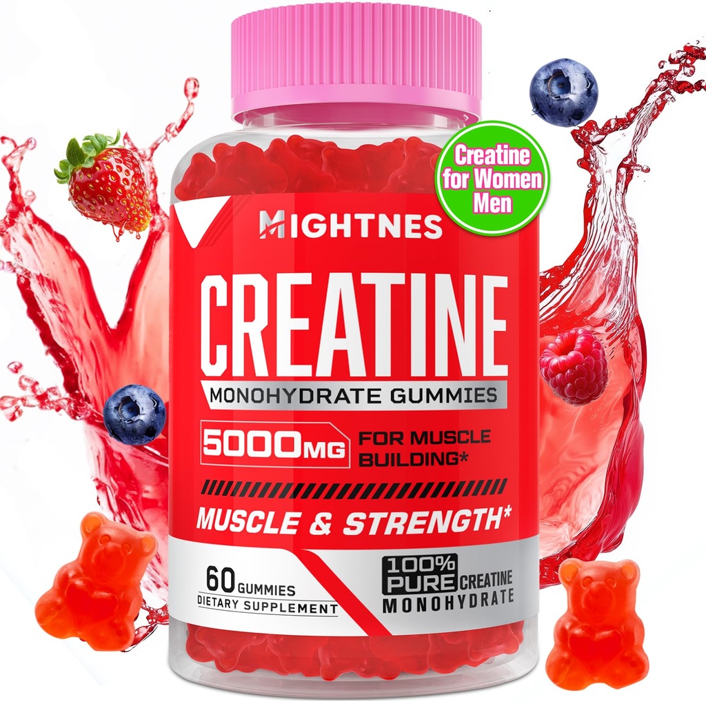 Creatiini Monohydraatti Gummies miesten & naisten - Creatiini Pre-workout Gummies tauriini & B6-vitamiini B12 Maximum Strength, Lihas, energia, Endurance & Focus, Organic, Vegan-60 Count
