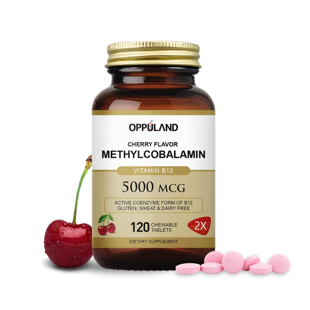 Metyyli B-12 5000 mcg purut Folaatti - B12-vitamiini Methylcobalamin Sublingual Tablets - Tukee energia & aivot toiminto - Vegan täydentää - Kirsikka maku - 120