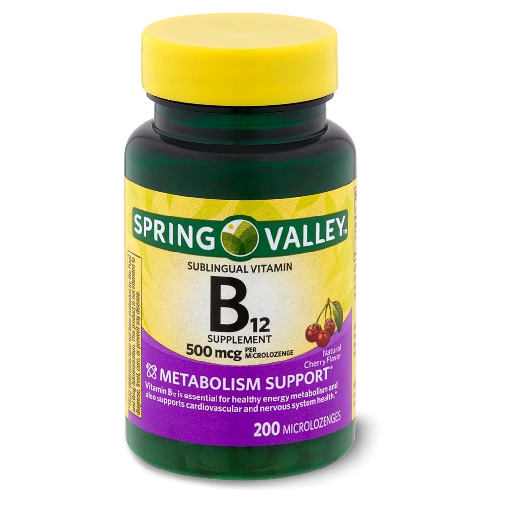 Spring Valley:Sublingual Dots B-12, 500 mikrog (200 kirsikka Microlozenges)