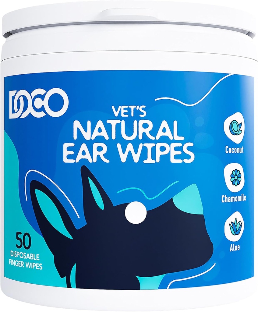 DOCO Dog Ear Cleaner Wipes Finger Cleaning Kit för hundar och katter Eucalyptus, Chamomile & Aloe Cat Ear Cleaner Soothes, Deodorizes & Helps Itchy Ears (50 greve)
