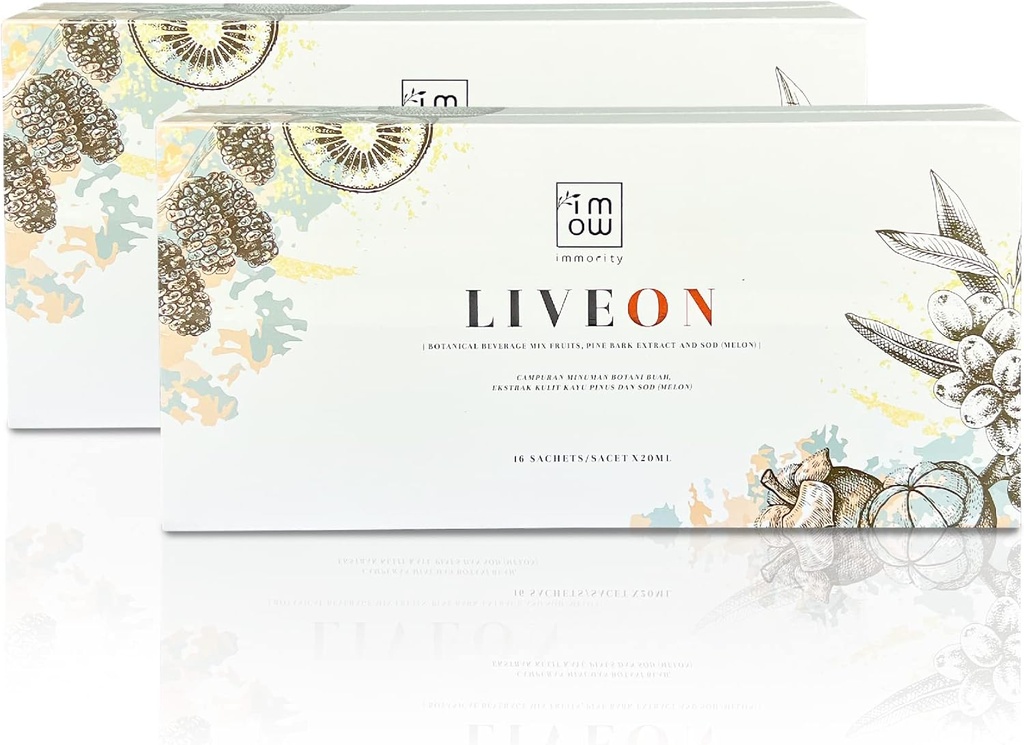 2 Laatikot Immority Liveon 100% Natural Pine Bark Extract Juoma Mix Hedelmät [16 Sachets x 20ml] ... 4X Tehokas antioksidantti käänteinen merkki ikääntymisen, Anti ryppyjä & Fine Lines tukea nuorekas iho