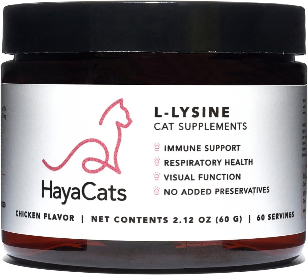 HayaCats L-Lysine Powder for Cats Immunity & hengitysteiden tuki Vet Formulated Supplement with Chicken Liver